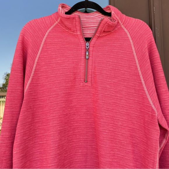 Tommy Bahama Reversible 1/4-Zip Salmon Pink/Pink Stripe Pullover M - Picture 1 of 14